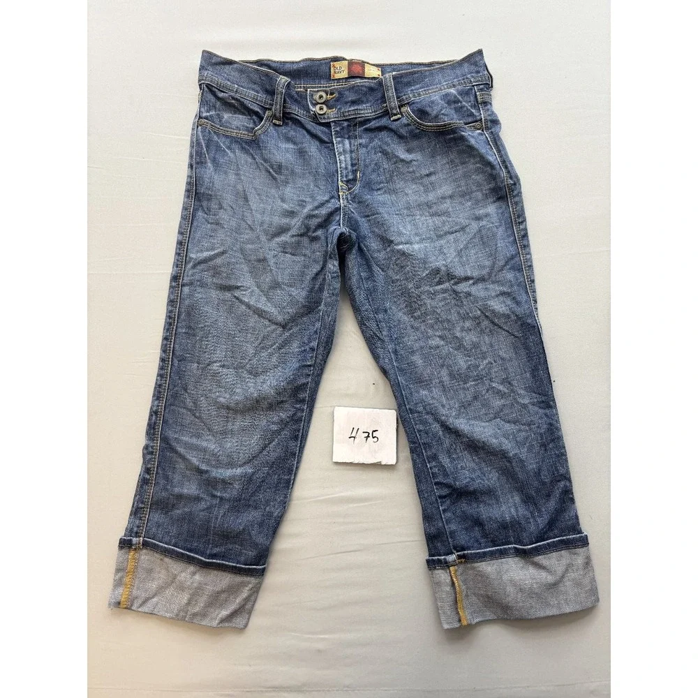 Old Navy Womens Size 10 Low Rise Stretch Capri Jeans Blue Cuffed Crop Denim